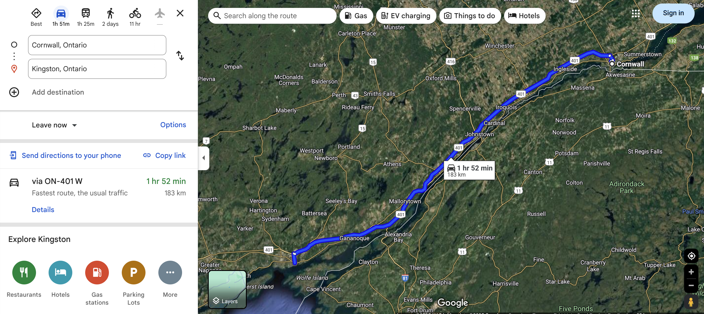 from cornwall to kingston