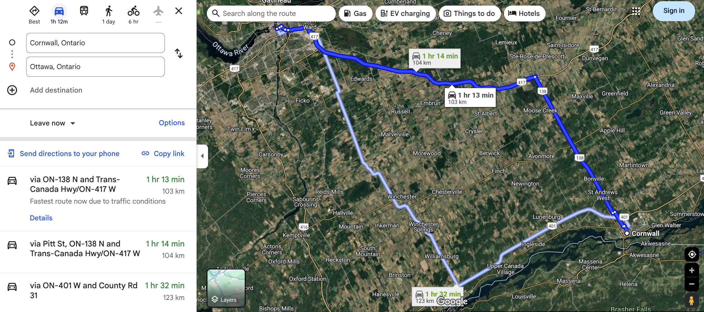 from cornwall to ottawa